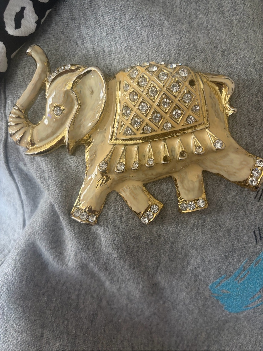 Gold and Cream Jeweled Elephant Statement Belt Buckle vintage